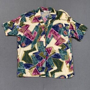 Laura Katherine Vintage 90s Rayon Geometric Button Up Shirt Womens Plus Size 22W